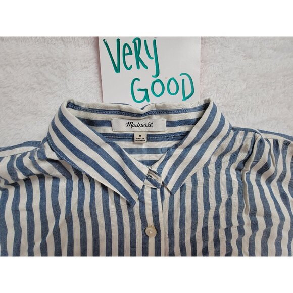 Madewell Blue & White Striped Short-Sleeve Button-Up Blouse Womens Medium Casual - Picture 4 of 8